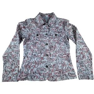 Analogy Womens Paisley‎ Print Button Down Jacket Blazer White Red Gray Size S